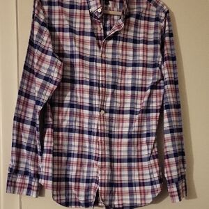 Banana Republic Men's Checkered Shirt - Blue and Red